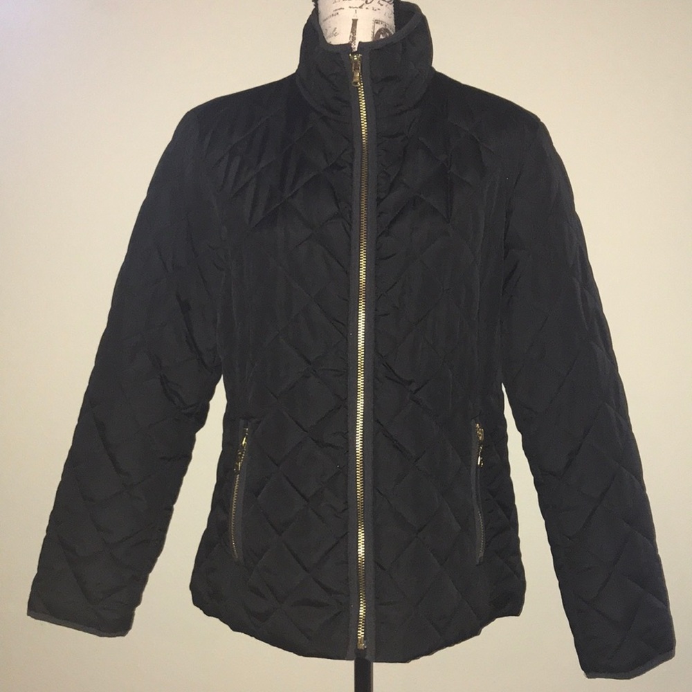 DIAMOND QUILTED LIGHT JACKET WITH GOLDTONE ZIPPER